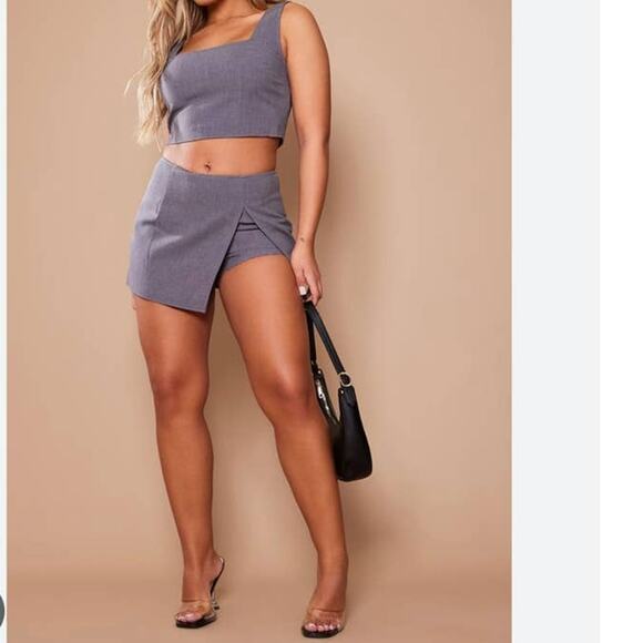Pretty Little Things gray woven side slit mini skirt skort size 6 - Picture 1 of 11